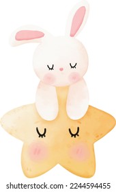 Cute Sleepy Bunny watercolor illustration