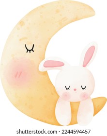 Cute Sleepy Bunny watercolor illustration