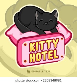 Cute Sleepy Cat Logo Cartoon