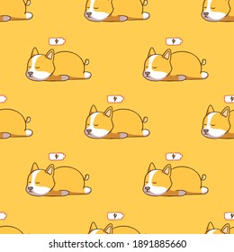 cute sleepy corgi dog seamless pattern with doodle style on yellow background