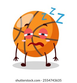 cute sleepy expression of basket ball cartoon character