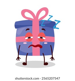 cute sleepy expression of blue gift box cartoon character
