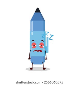 cute sleepy expression of blue pen cartoon character
