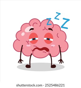 Cute sleepy expression of brain cartoon character