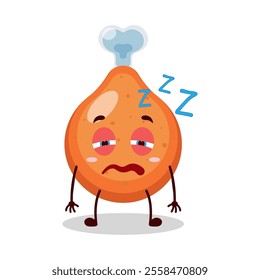 cute sleepy expression of chicken drumstick cartoon character
