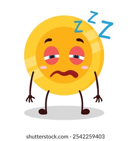 cute sleepy expression of coin cartoon character