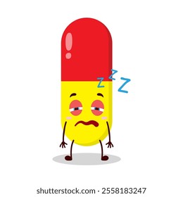 cute sleepy expression of drug capsule cartoon character
