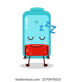 cute sleepy expression of empty battery cartoon character
