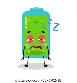 cute sleepy expression of full battery cartoon character
