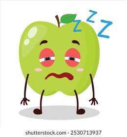 cute sleepy expression of green apple cartoon character