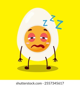 cute sleepy expression of half boiled egg cartoon character