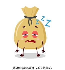 cute sleepy expression of money bag cartoon character
