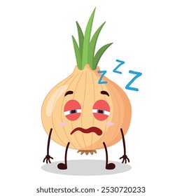 cute sleepy expression of onion cartoon character