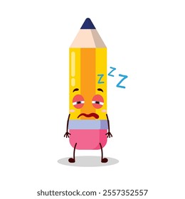 cute sleepy expression of pencil cartoon character