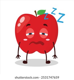 cute sleepy expression of red apple cartoon character