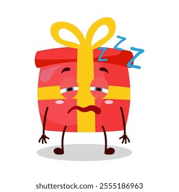 cute sleepy expression of red gift box cartoon character