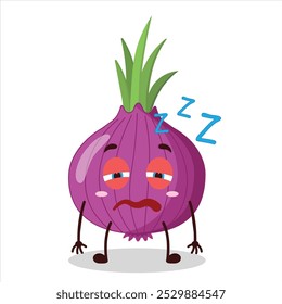 cute sleepy expression of red onion cartoon character