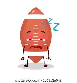 cute sleepy expression of rugby ball cartoon character
