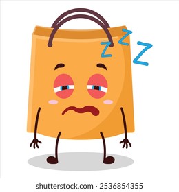 cute sleepy expression of shopping bag character