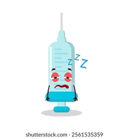 cute sleepy expression of syringe cartoon character
