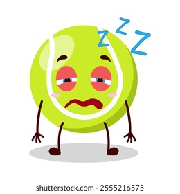 cute sleepy expression of tennis ball character