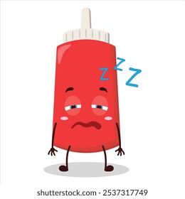 cute sleepy expression of tomato sauce bottle character