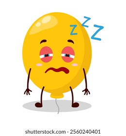 cute sleepy expression of yellow balloon cartoon character
