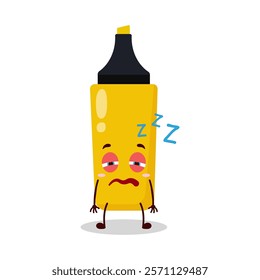 cute sleepy expression of yellow highlighter cartoon character
