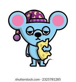 CUTE SLEEPY EYES MOUSE CARTOON VECTOR
