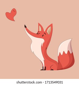 Cute sleepy fox on a pink background