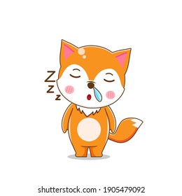 Cute sleepy Fox. Vector illustration of chibi character isolated on white background.