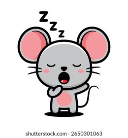 Cute Sleepy Mouse Cartoon Character Yawning