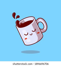 Cute Sleepy Mug With Coffee Cartoon Vector Icon Illustration. Food And Drink Icon Concept Isolated Premium Vector. Flat Cartoon Style