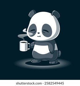 Cute Sleepy Panda Holding Coffee Cup Cartoon Vector Icon Illustration Animal Nature Icon Isolated Flat Vector