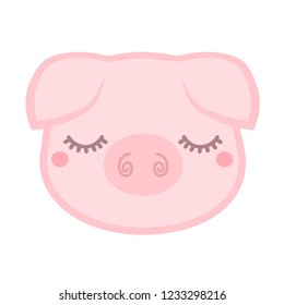 Cute sleepy pig. Vector illustration isolated on white background