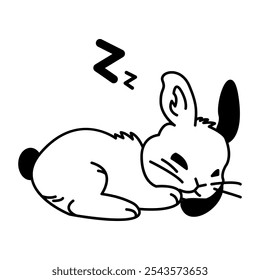 A cute sleepy rabbit doodle icon 