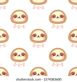 Cute sleepy sloth. Seamless vector pattern on white background