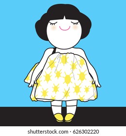 The Cute Sleeveless Sunshine Dress Brings Girl A Bright Mood Concept Card Character illustration