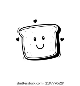 Recorte corto de la ilustración del doodle de pan con una expresión facial en el fondo aislado