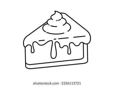 Cute Slice of Cake. Vector Line Art Illustration of a cute slice of cake, creatively designed in black lines on an isolated cutout background.
