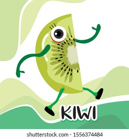 Cute Slice kiwi fruit character cartoon vector illustration