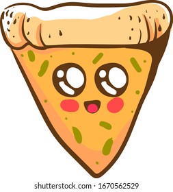 Cute slice of pizza, illustration, vector on white background.