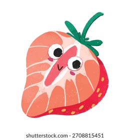 cute slice strawberry fruit crayon symbol icon sticker cartoon expression