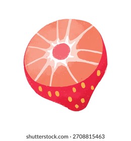Cute slice of strawberry fruit crayon illustration symbol icon sticker