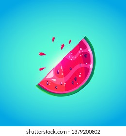 Cute slice watermelon in bright cartoon style. Symbol of summer vocations. Vector illustration.