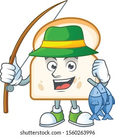 Cute slice white bread with fishing mascot