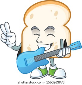 Cute slice white bread with mascot holding guitar.