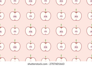 Cute sliced apple fruit pattern with kawaii cartoon style illustration