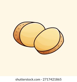 Cute Sliced Potato Vector Illustration – Cartoon Cut Potato Icon for Cooking, Food Packaging, Menu, and Recipe Design