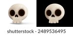 A cute and slightly spooky cartoon skull with large hollow eyes and a rounded shape. 3D in cartoon realistic style, perfect for game icons, UI, UX, KIT, and GUI. Vector graphic, 3D cartoon skull